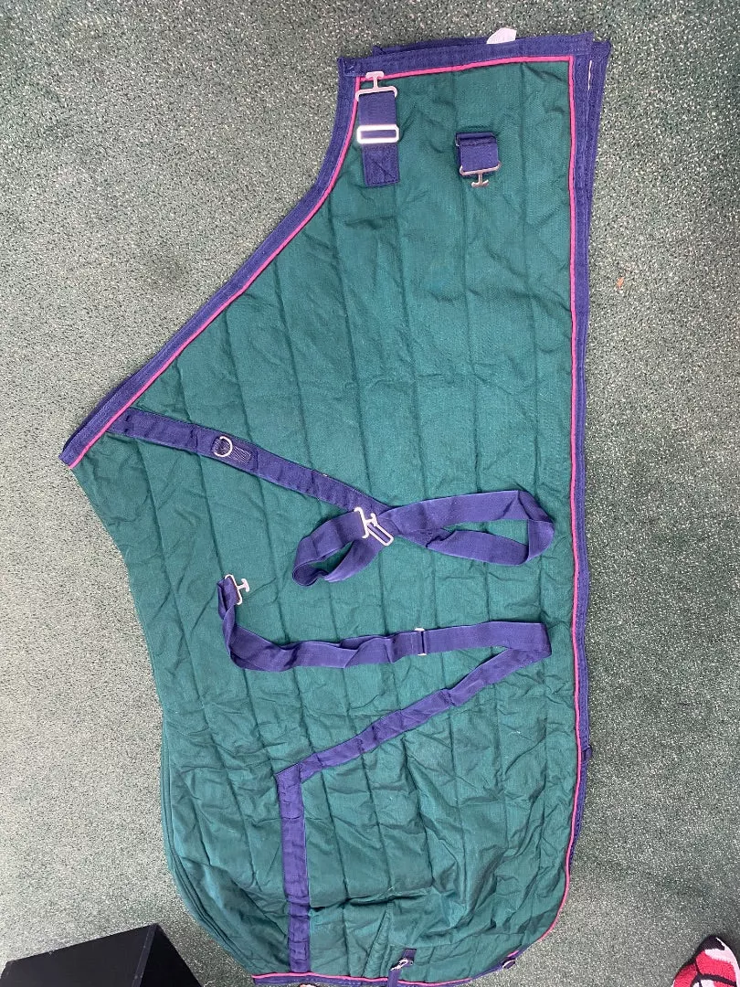 USED Integrity Blankets 80" Green w/ Blue trim