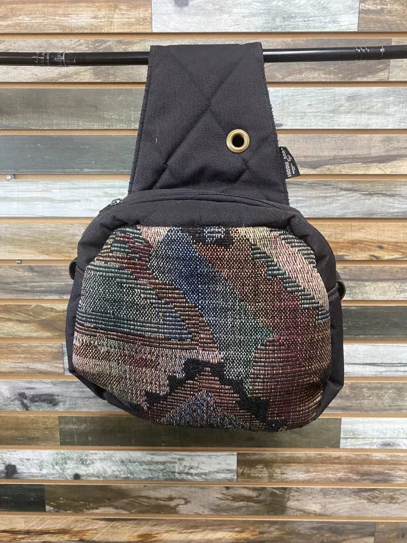 USED Saddle Barn Saddle Bag 13” x 12” Black With Multicolor Woven Pattern