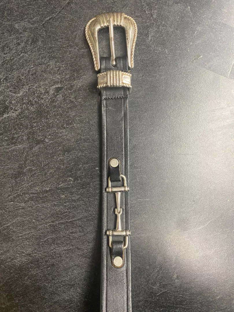 USED Tory Leather Thin Belt 28 Black w/Silver Bits