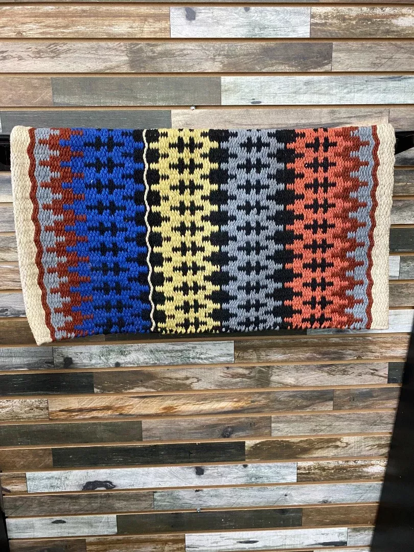 USED Warm Grey | Black | Brown | Grey | Salmon Patterned Western Saddle Blanket