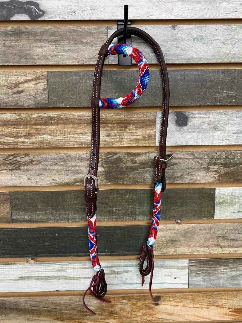 USEDOne Ear Headstall with Red/White/Blue BeadsDark Oil