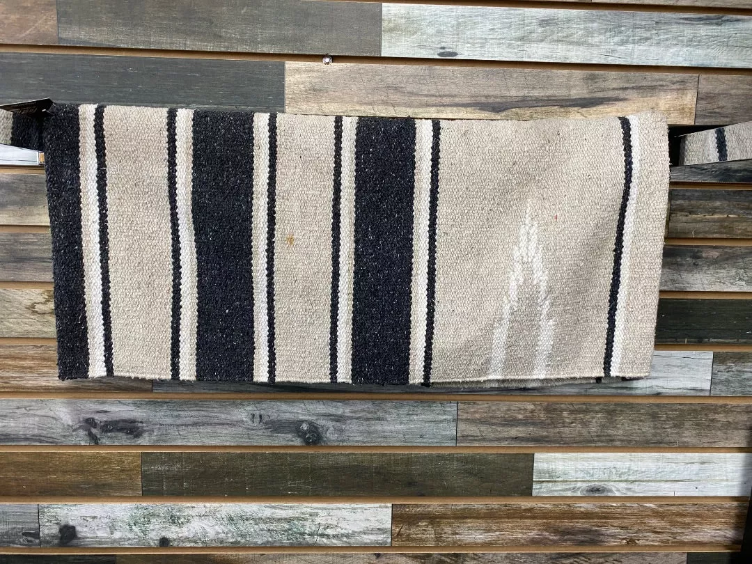 USEDWestern Saddle Blanket Wool 61x26 Gray/Tan/White