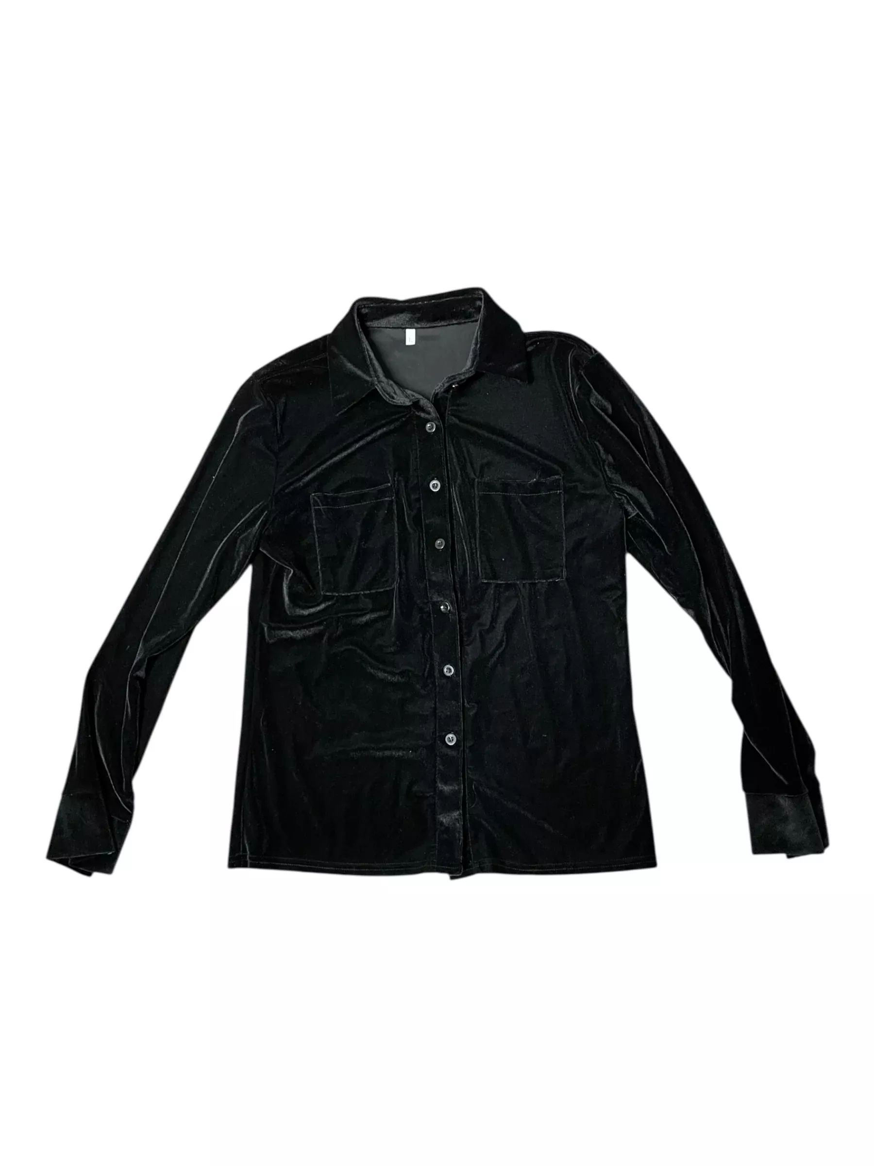 Velvet Button Down Shirt - Black - L - USED
