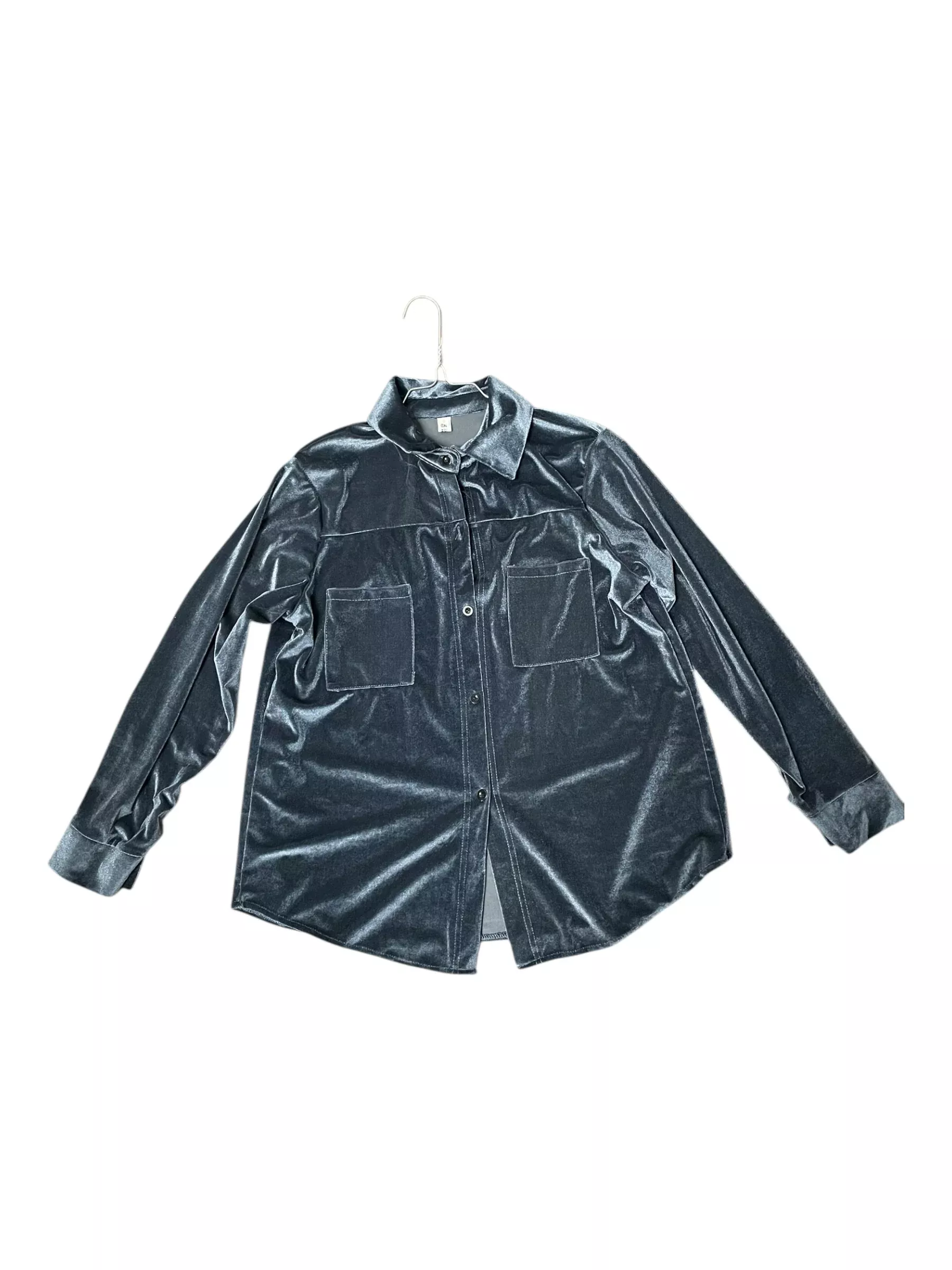 Velvet Button Down Shirt - Gray Blue - Est. L - USED