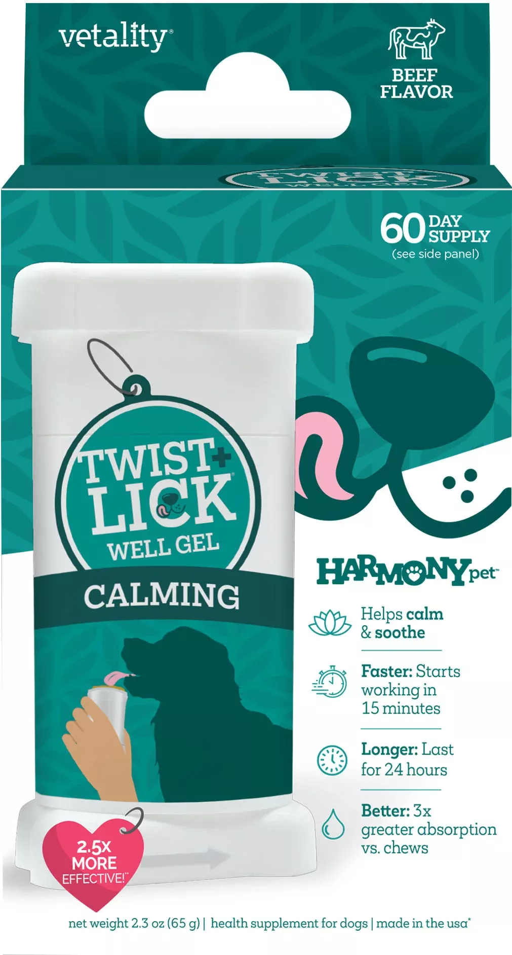 Vetality Twist & Lick Calming Supplement 2.3 oz, Beef