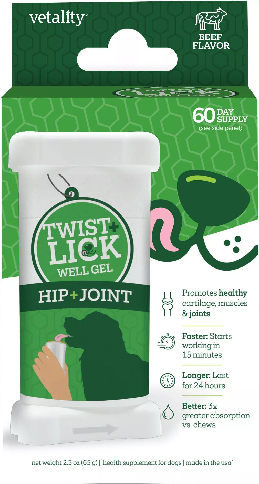Vetality Twist & Lick Hip & Joint Dog Supplement, Beef, 2.3 oz