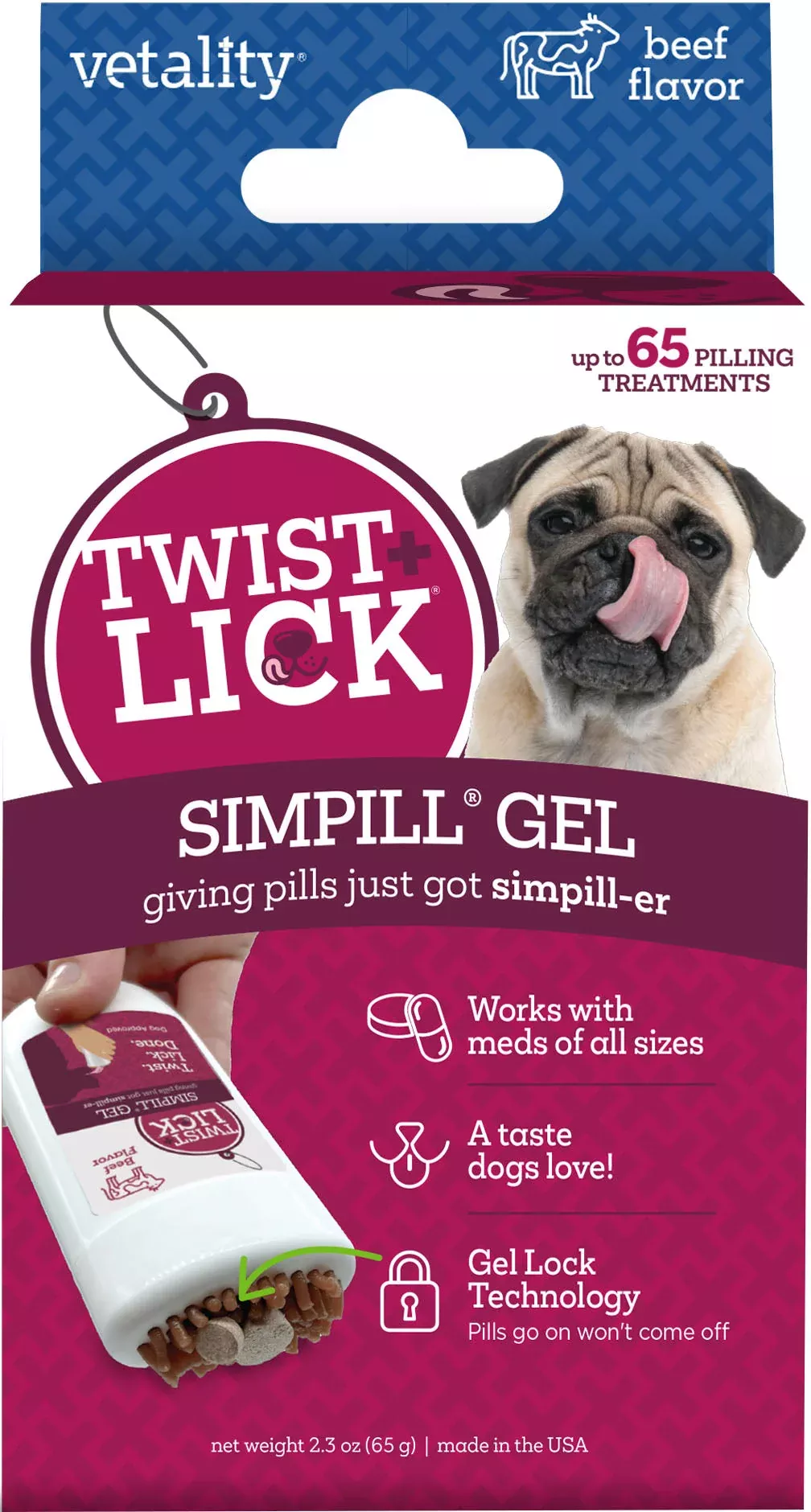 Vetality Twist & Lick Simpill, Beef, 2.3 oz