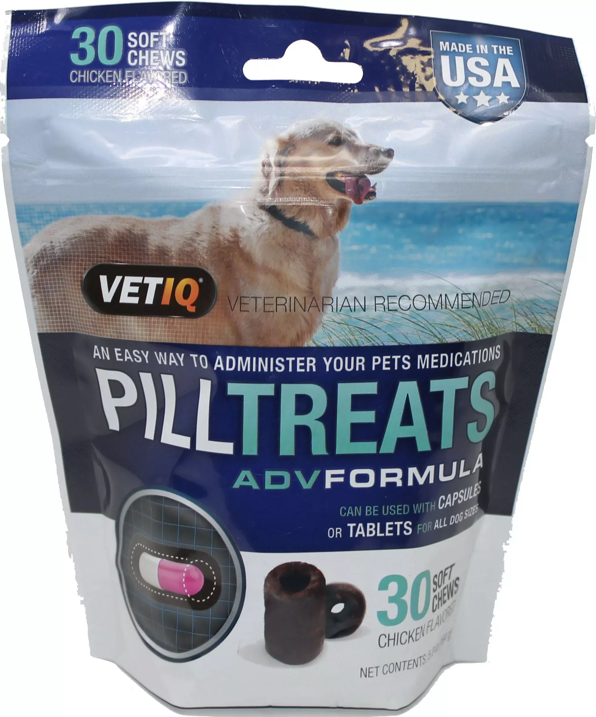 VetIQ Pill Treats Advanced Formula Soft Chews, Chicken, 30 Count