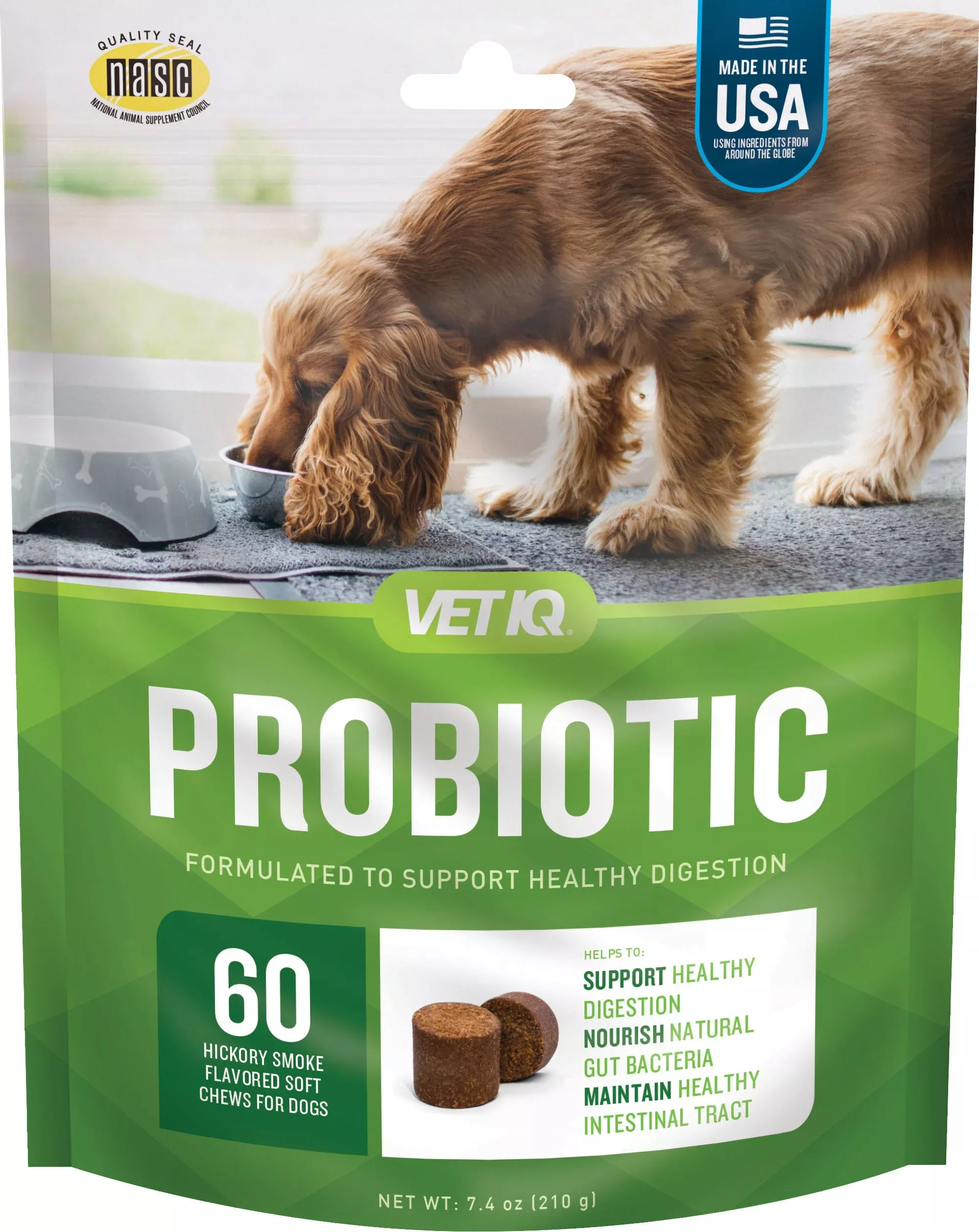 VetIQ Probiotic Digestive Support Soft Chews, Hickory Smoke, 60 Count
