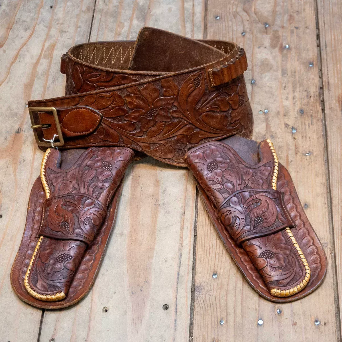 Vintage Fully Tooled Double Gun Holster & Ammo Belt