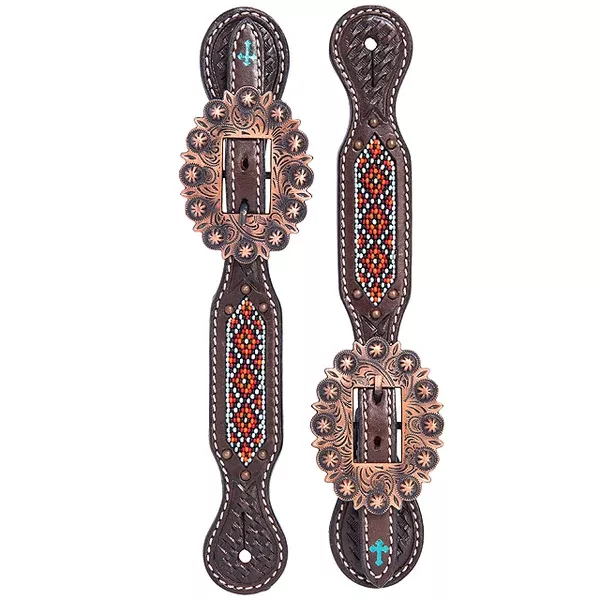 Weaver Beaded Basketweave Tooling Ladies Spur Straps Dark Oil