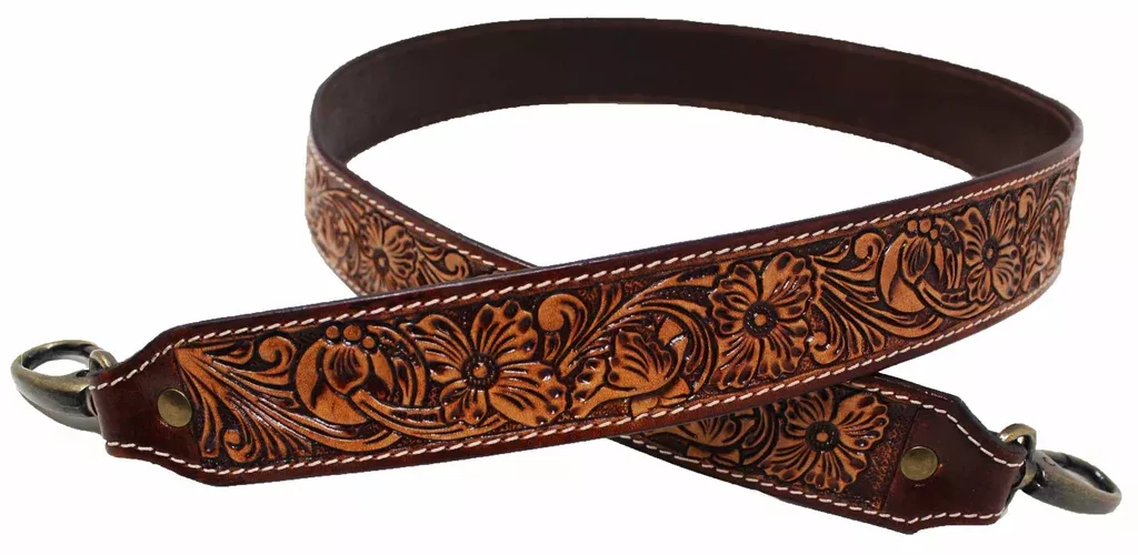 Western Antique Tooled Leather Replacement Shoulder Strap For Bags Purse Duffle 115FKStrap