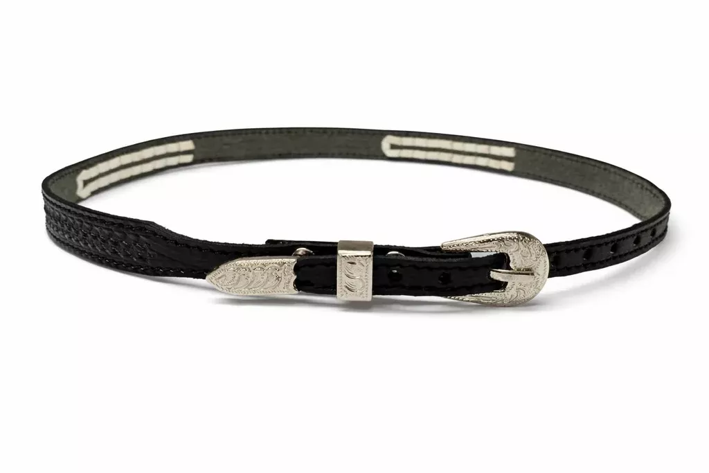 Western Black Leather Hatband 5/8" Basket Weave Tooled w/ Rawhide Inlay Adjustable Buckle 24RSK04BK-C