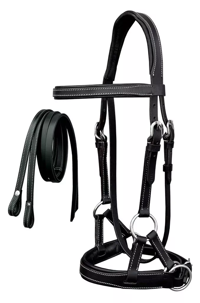 Western English Leather Bitless Sidepull Bridle Reins 7713