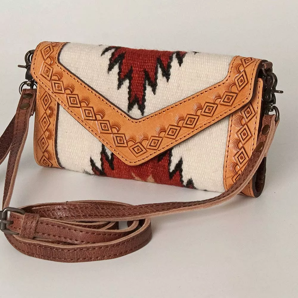 Western Envelope Crossbody Bag Handwoven Wool & Tooled Leather by American Darling
