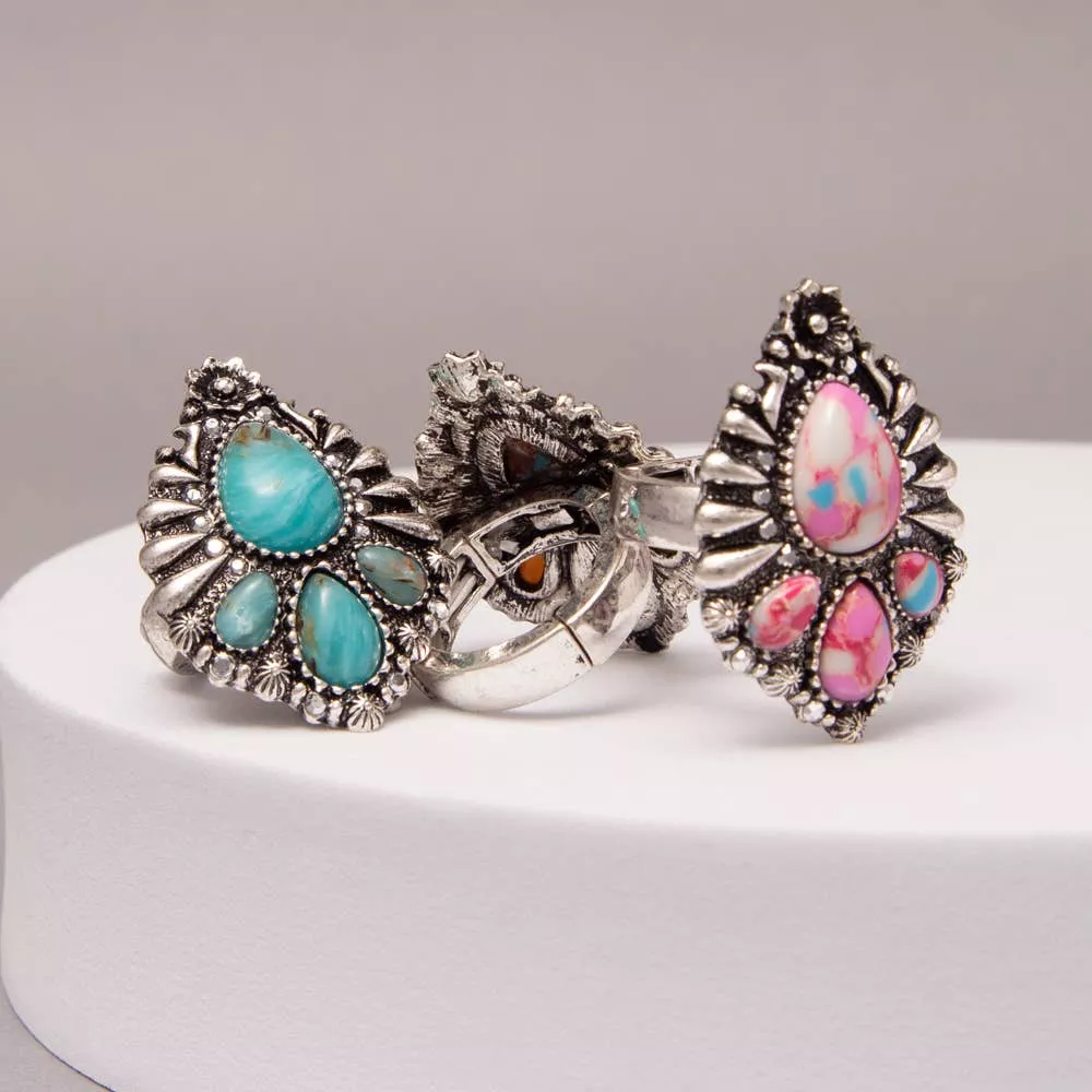 Western Multicolor Teardrop Turquoise Stretch Ring