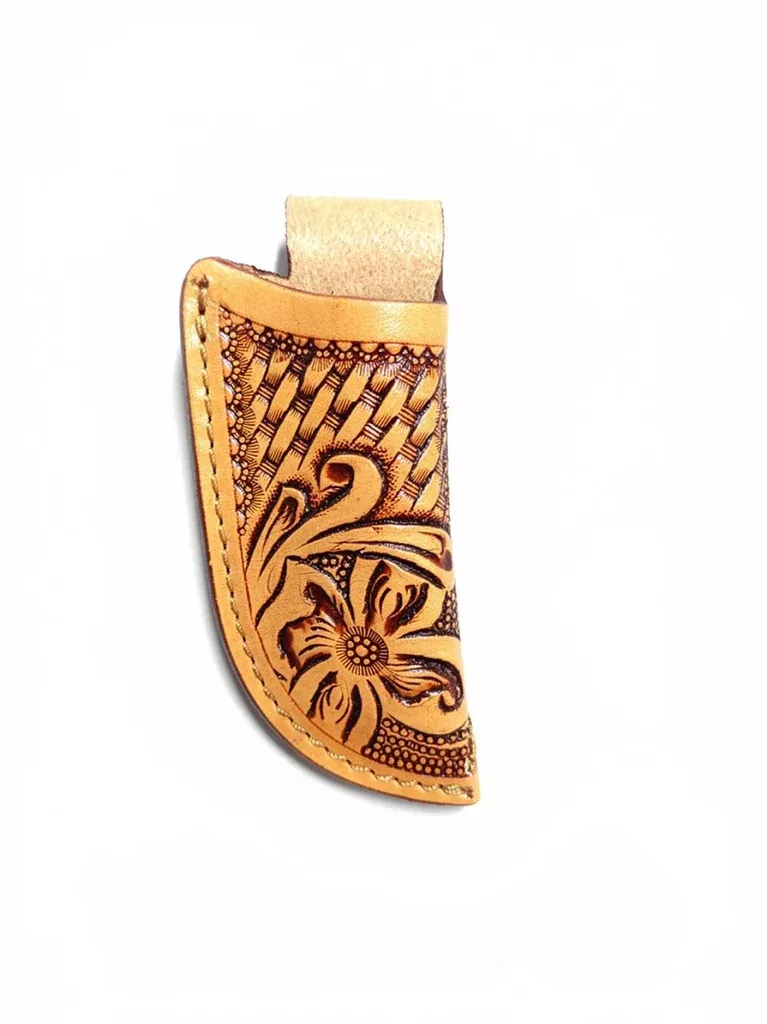 Western Pancake Style Leather Knife Sheath – Floral & Basket Weave Tooled Design, Vertical Belt Carry Prairie Ridge 29RS64A