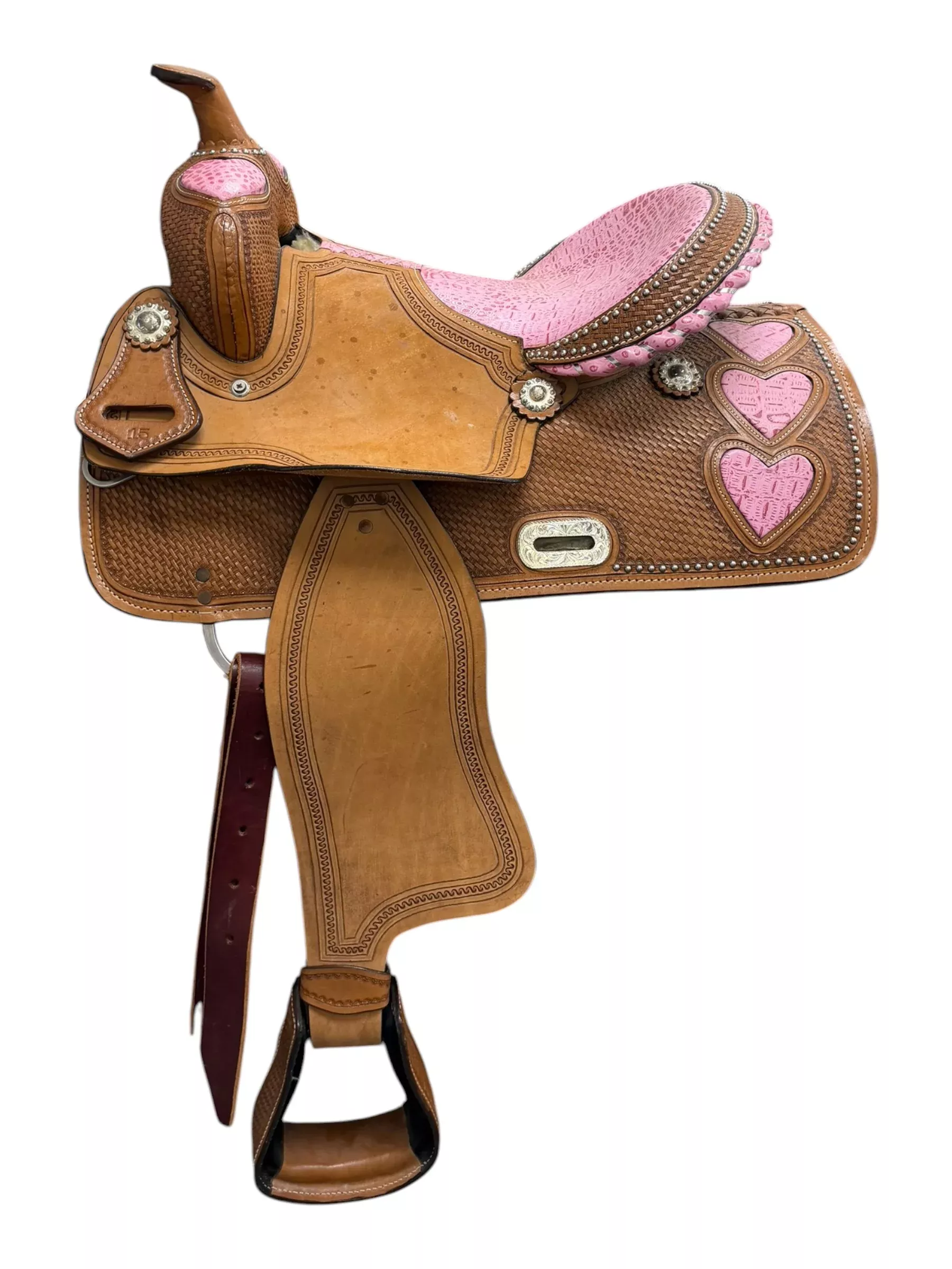 Western Saddle - Brown/Pink - 15" / Approx 6.5" Gullet - USED
