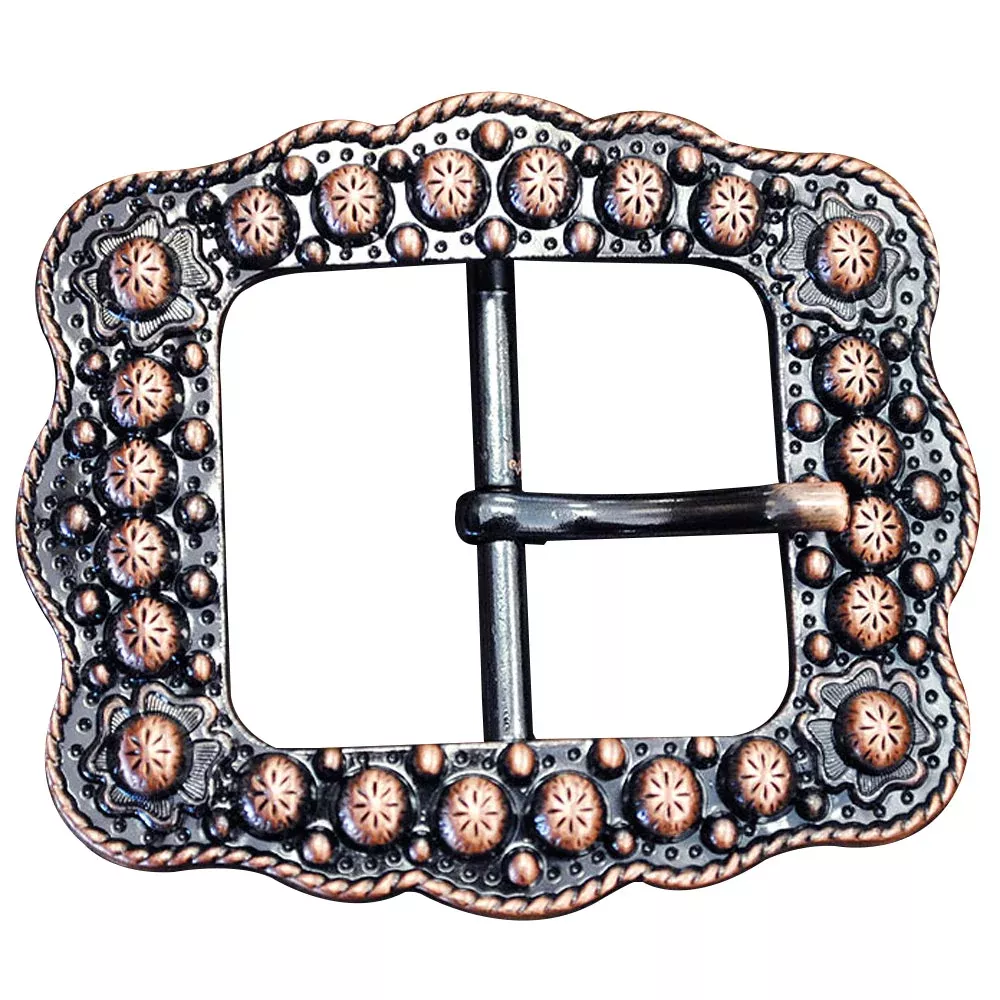 Western Screw Back Concho Copper Finished Belt Buckle With Rope Edge