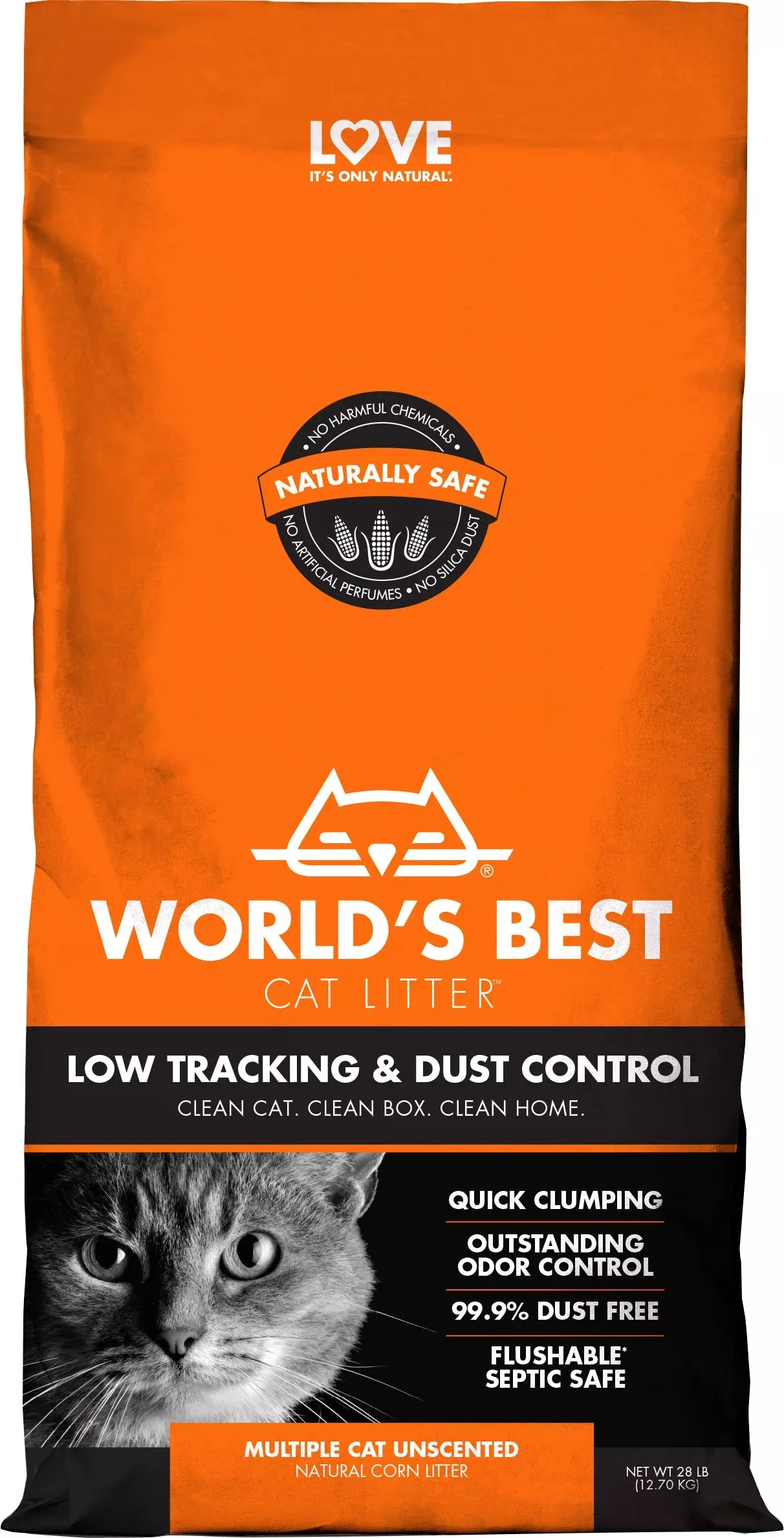World's Best Cat Litter Low Track & Dust Control, Unscented, 28 Lb