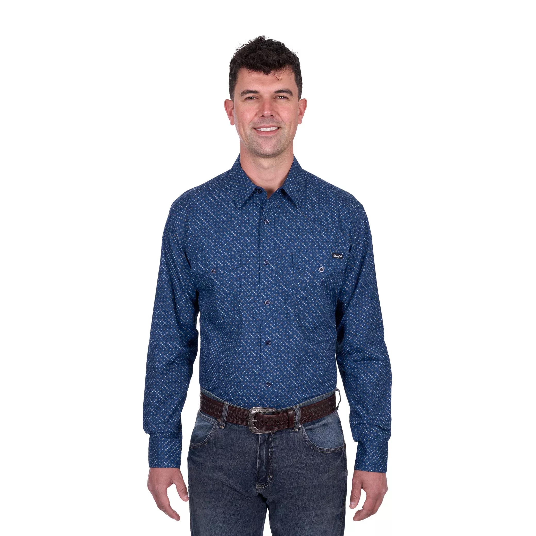 Wrangler Mens Eric Print Western Button Down Long Sleeve Shirt