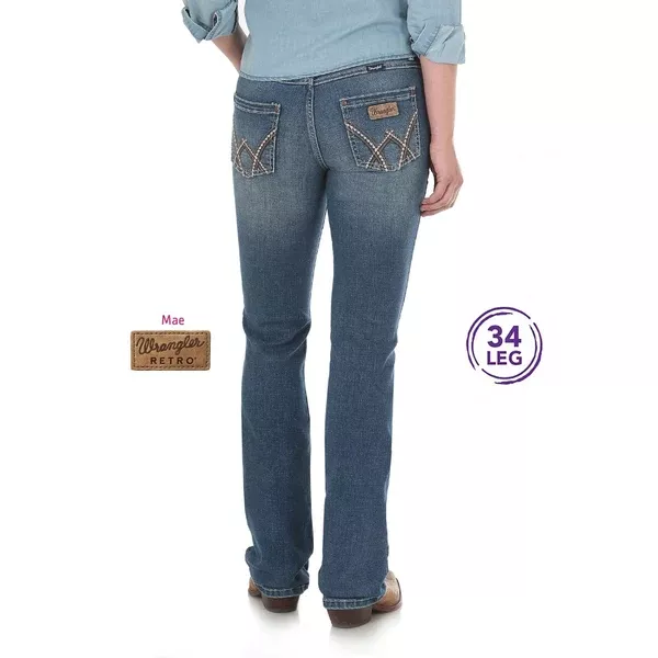Wrangler Womens Retro Mae Mid Rise Bootcut Indigo 34 Leg
